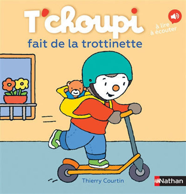 Image de T'choupi fait de la trottinette